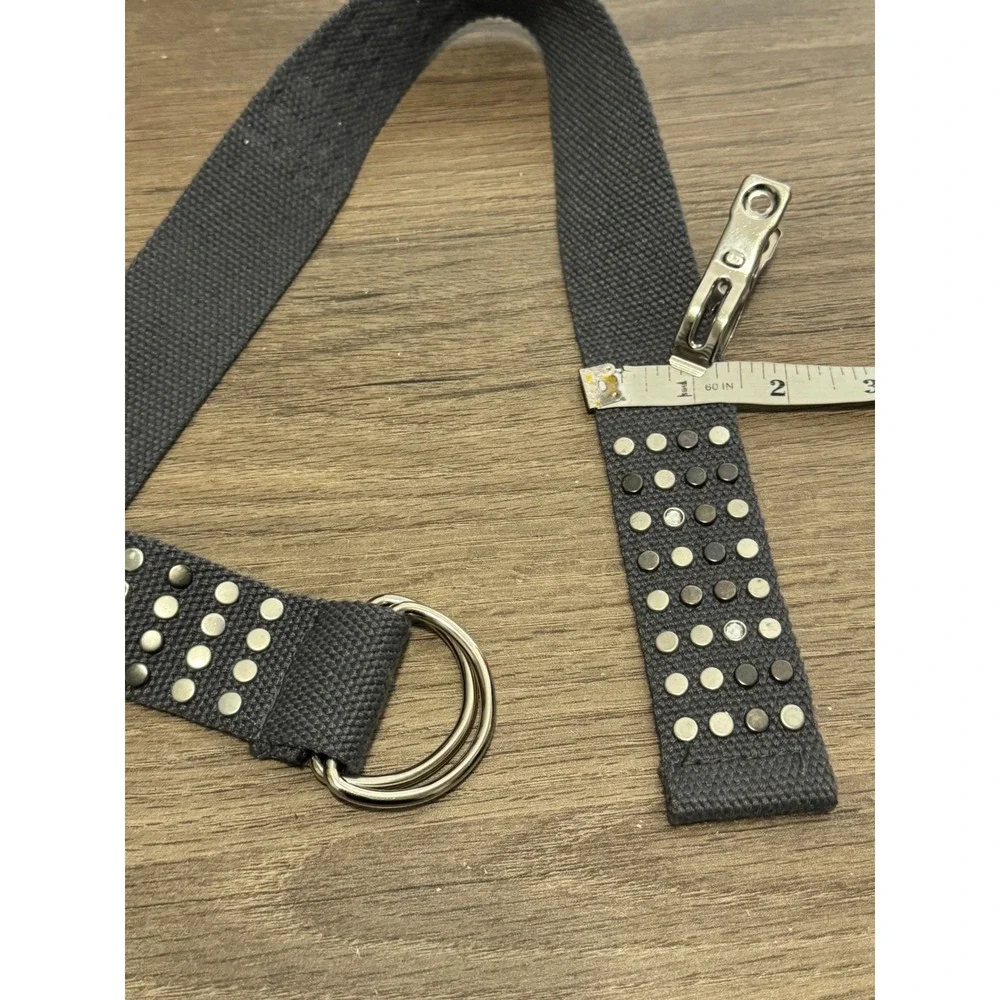 Studded D-Ring Canvas Web Belt Charcoal Gray Rhinestone Accent Size 18W